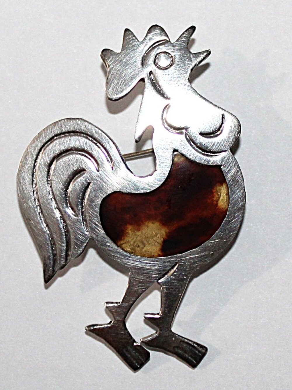 Vintage Taxco Sterling Silver Enamel Rooster Brooch 6 Grams